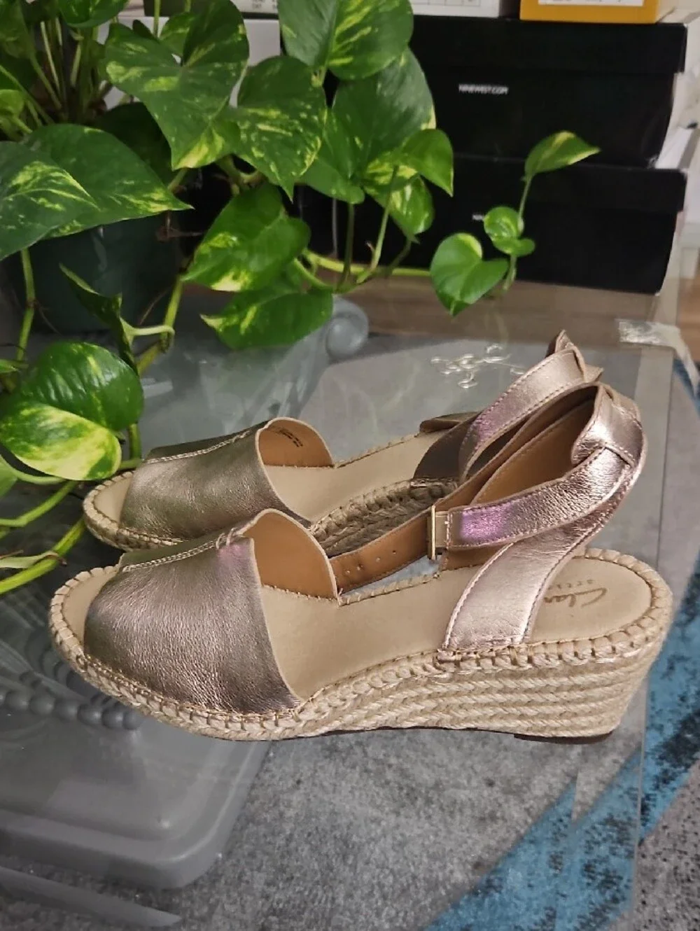 Clarks Rose Gold Espadrille Wedge Slingbacks